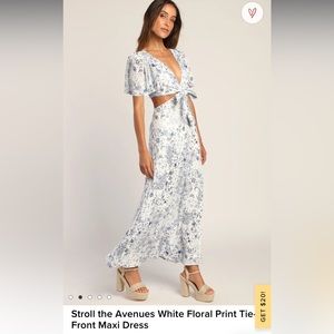 Stroll The Avenues White Floral Print Tie Front Maxi Dress
